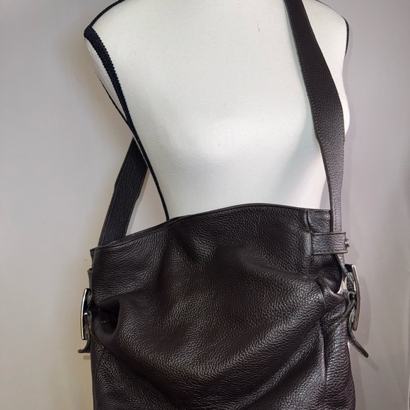 Vintage Italian Dark Brown Pebbled Leather Shoulder Bag Tote Bag - Picture 1 of 14